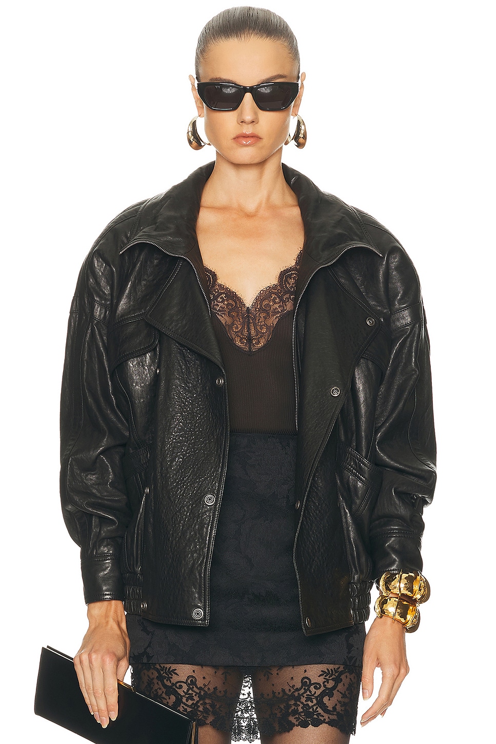 Image 1 of Saint Laurent Leather Coat in Noir