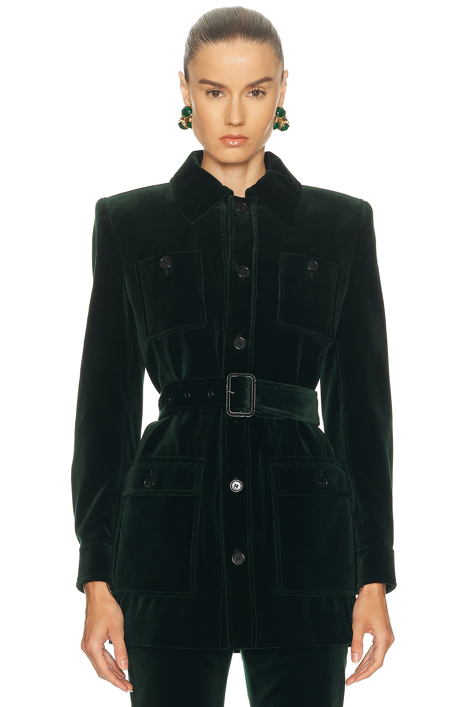 Image 1 of Saint Laurent Belted Coat in Emeraude