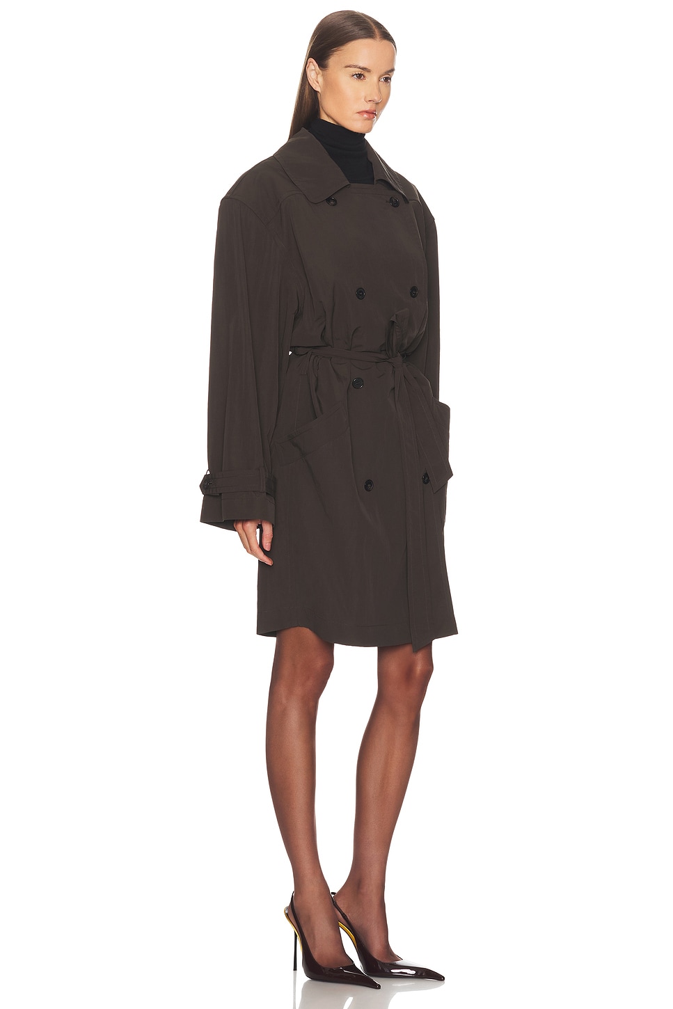 Saint Laurent Trench Coat In Brown