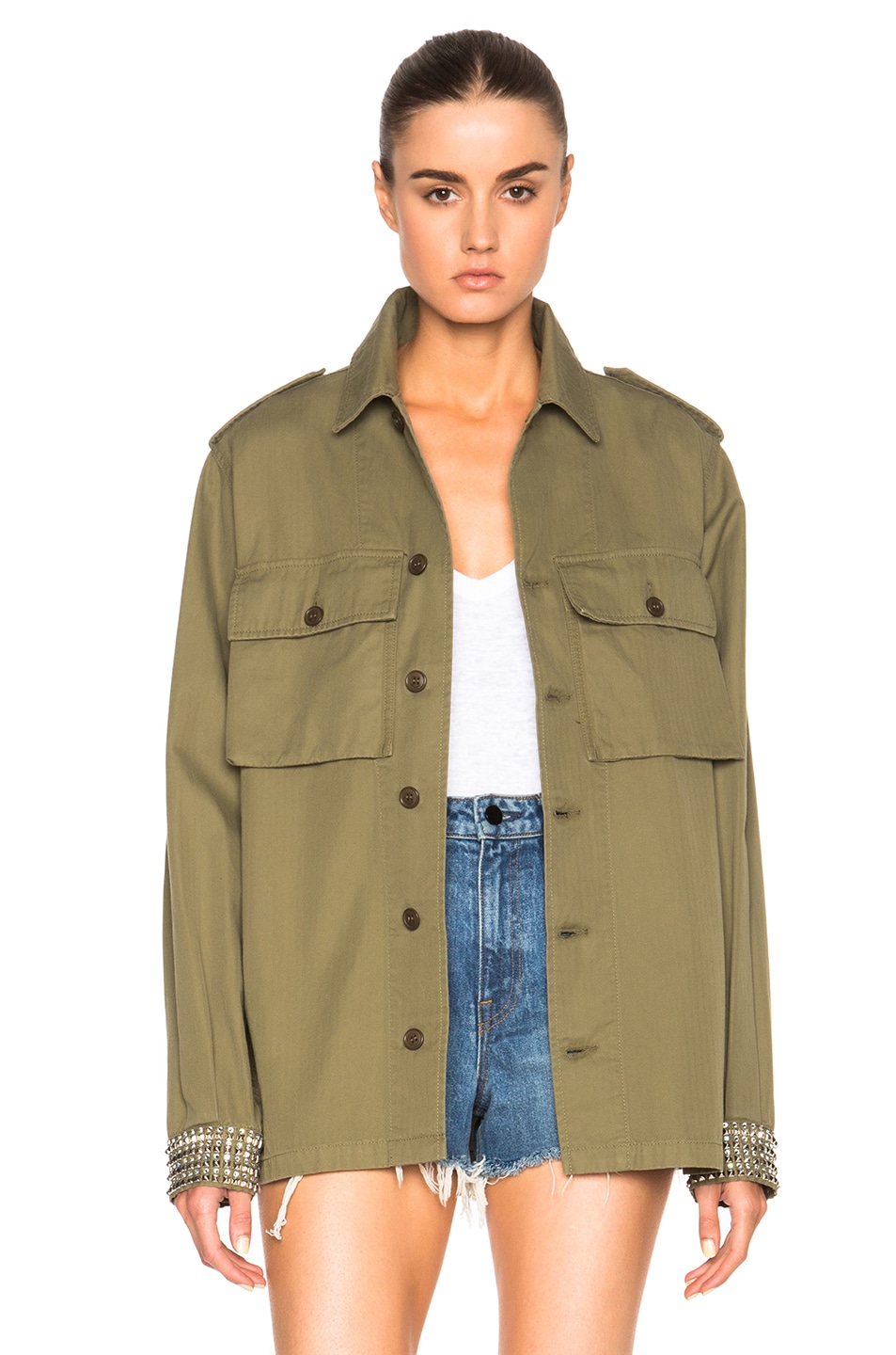 Image 1 of Saint Laurent Oversized Military Studded Jacket in Vintage Army Green