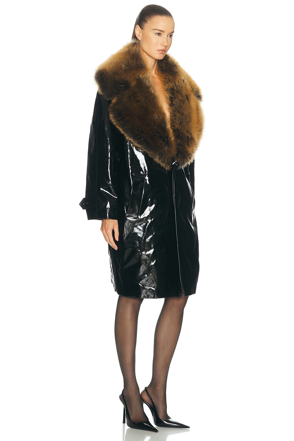 Saint Laurent Shearling & Faux Leather Coat