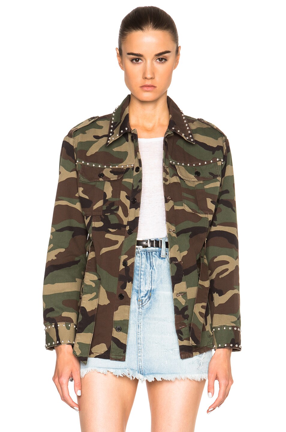 Image 1 of Saint Laurent Short Studded Jacket in Camouflage