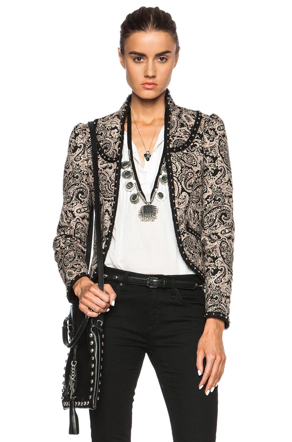 Image 1 of Saint Laurent Cotton Tapestry Jacket in Beige, Black & Rose
