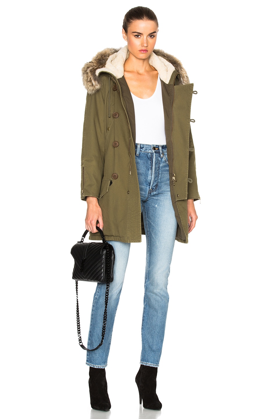 Image 1 of Saint Laurent Military Parka with Fur Hood in Khaki