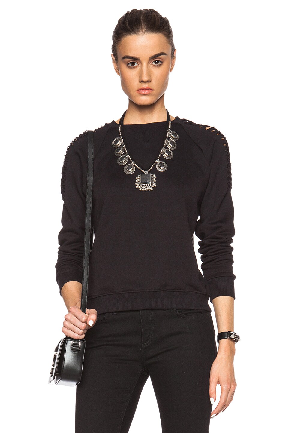 Image 1 of Saint Laurent Slashed Sleeve Sweatshirt in Black