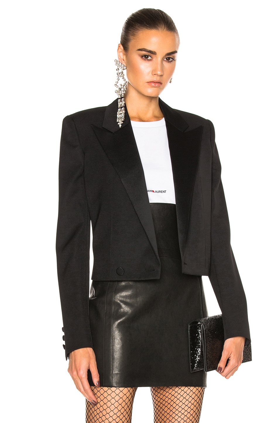 Image 1 of Saint Laurent Satin Lapel Tux Jacket in Black
