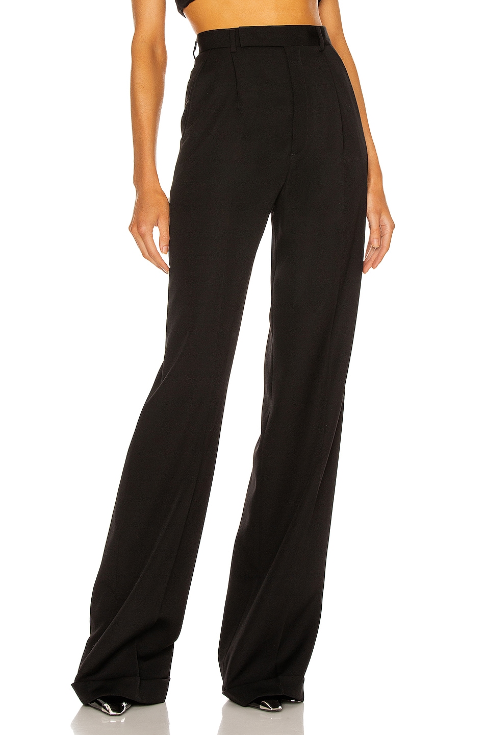 Image 1 of Saint Laurent High Waisted Wide Leg Pant in Nero