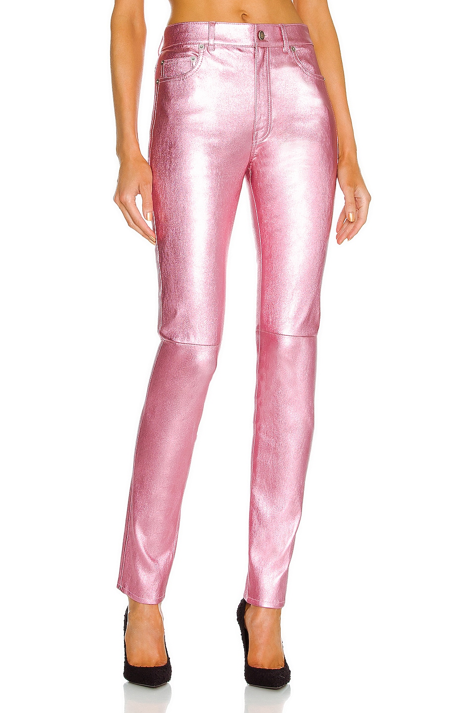 Image 1 of Saint Laurent High Waisted Leather Pant in Rose