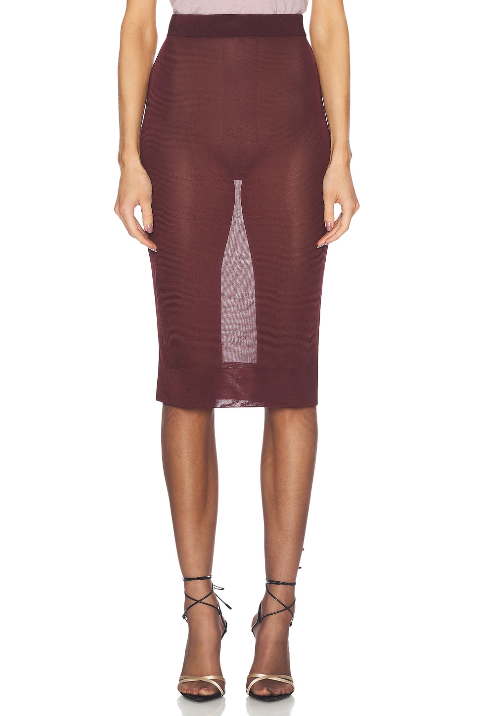 Image 1 of Saint Laurent Midi Pencil Skirt in Prune