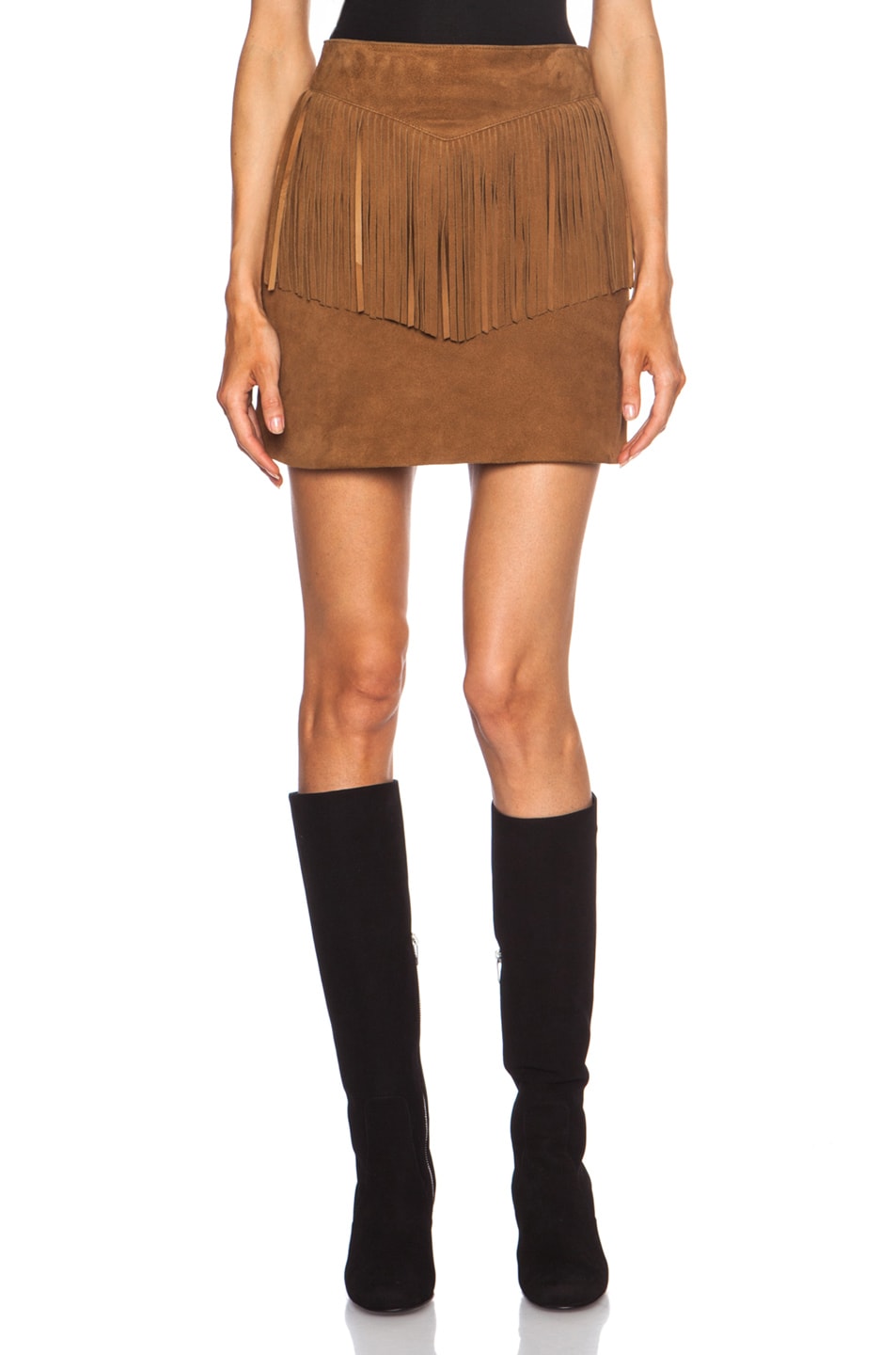 Image 1 of Saint Laurent A-Line Suede Fringe Skirt in Whisky