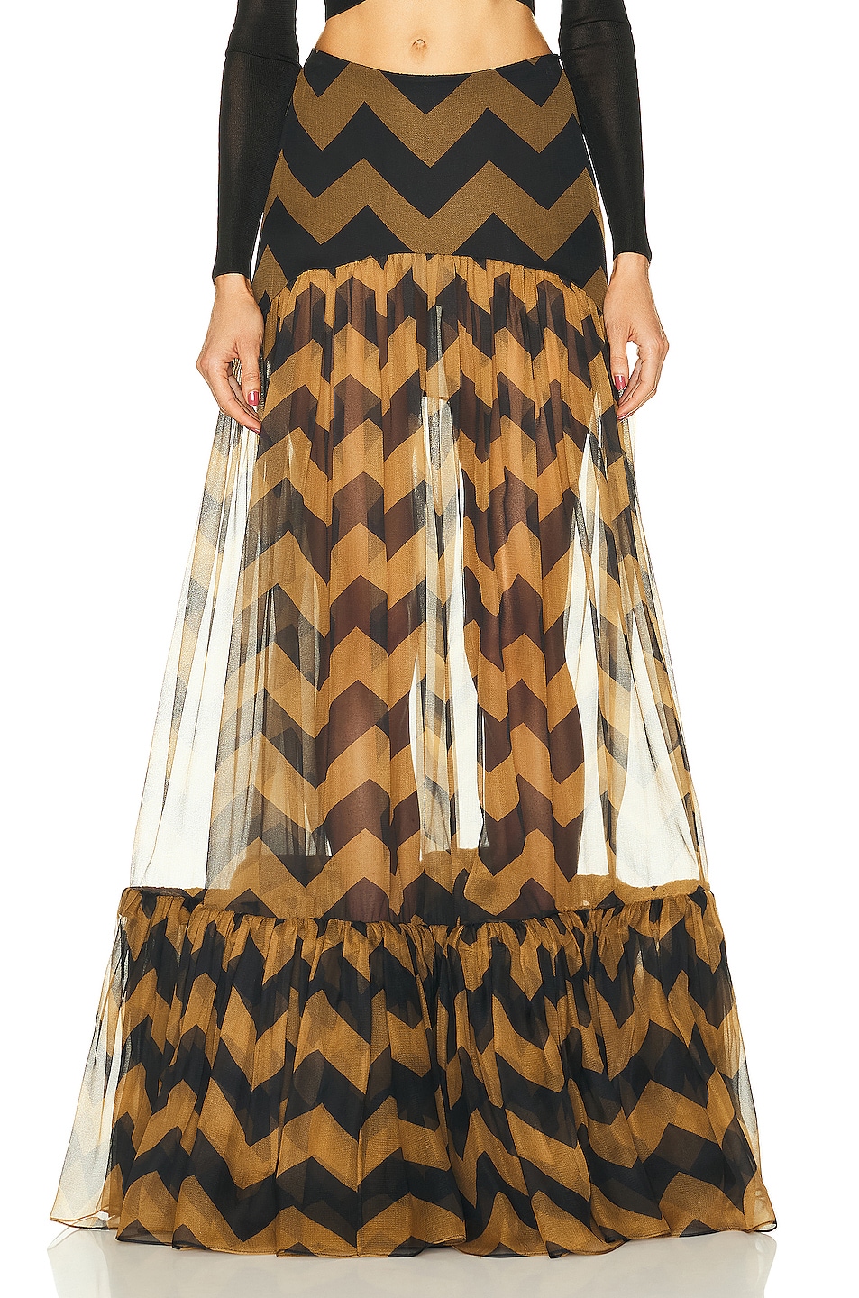 Image 1 of Saint Laurent Ruffle Skirt in Paille Fonce Noir