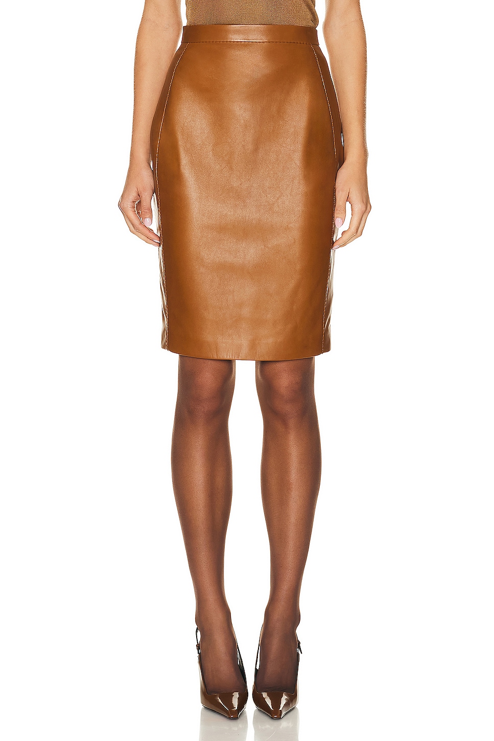 Image 1 of Saint Laurent Leather Skirt in Marron Glace