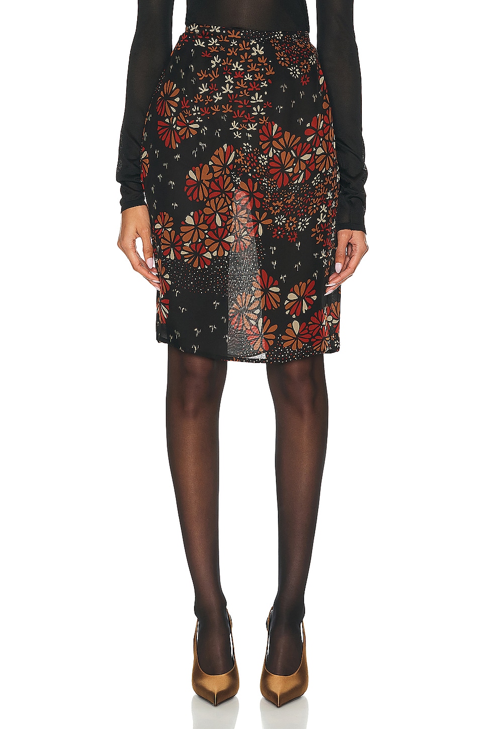 Saint Laurent Floral Skirt in Black