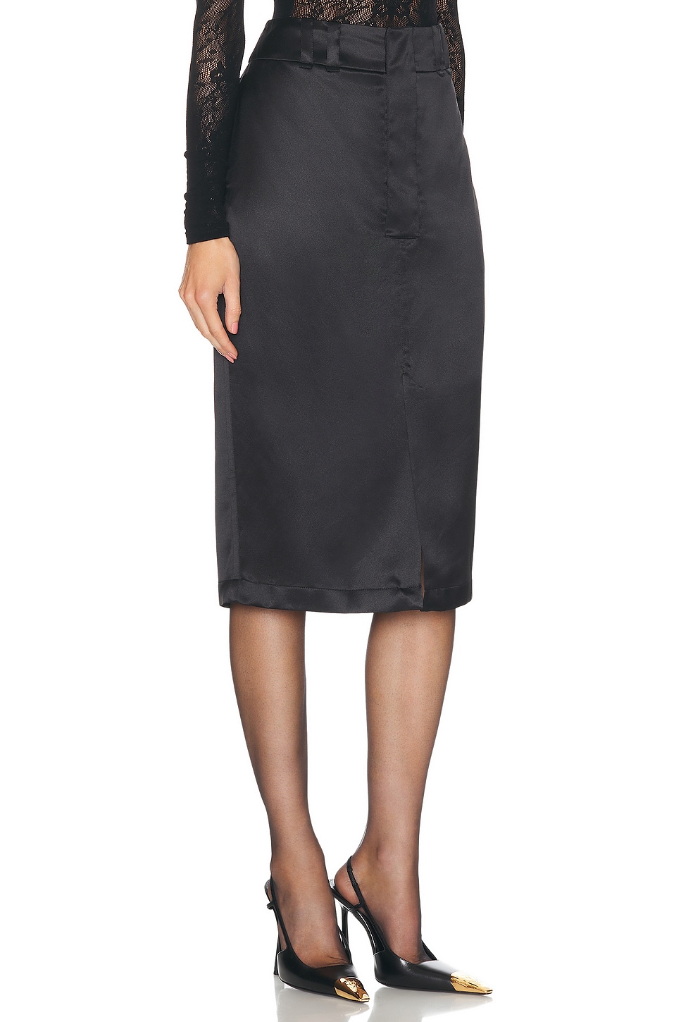 Shop Saint Laurent Satin Pencil Skirt In Noir