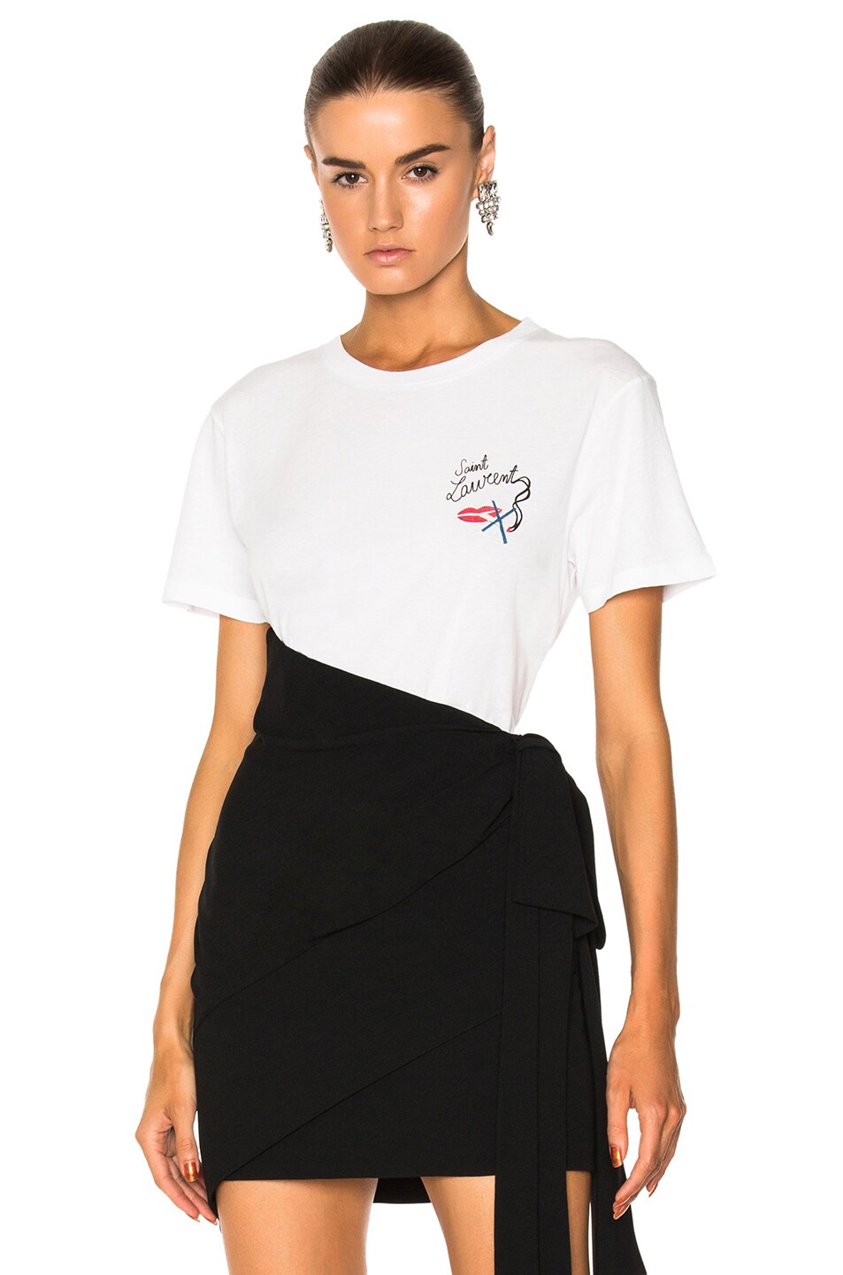Image 1 of Saint Laurent Smoking Lips Emblem Tee in Natural, Red & White