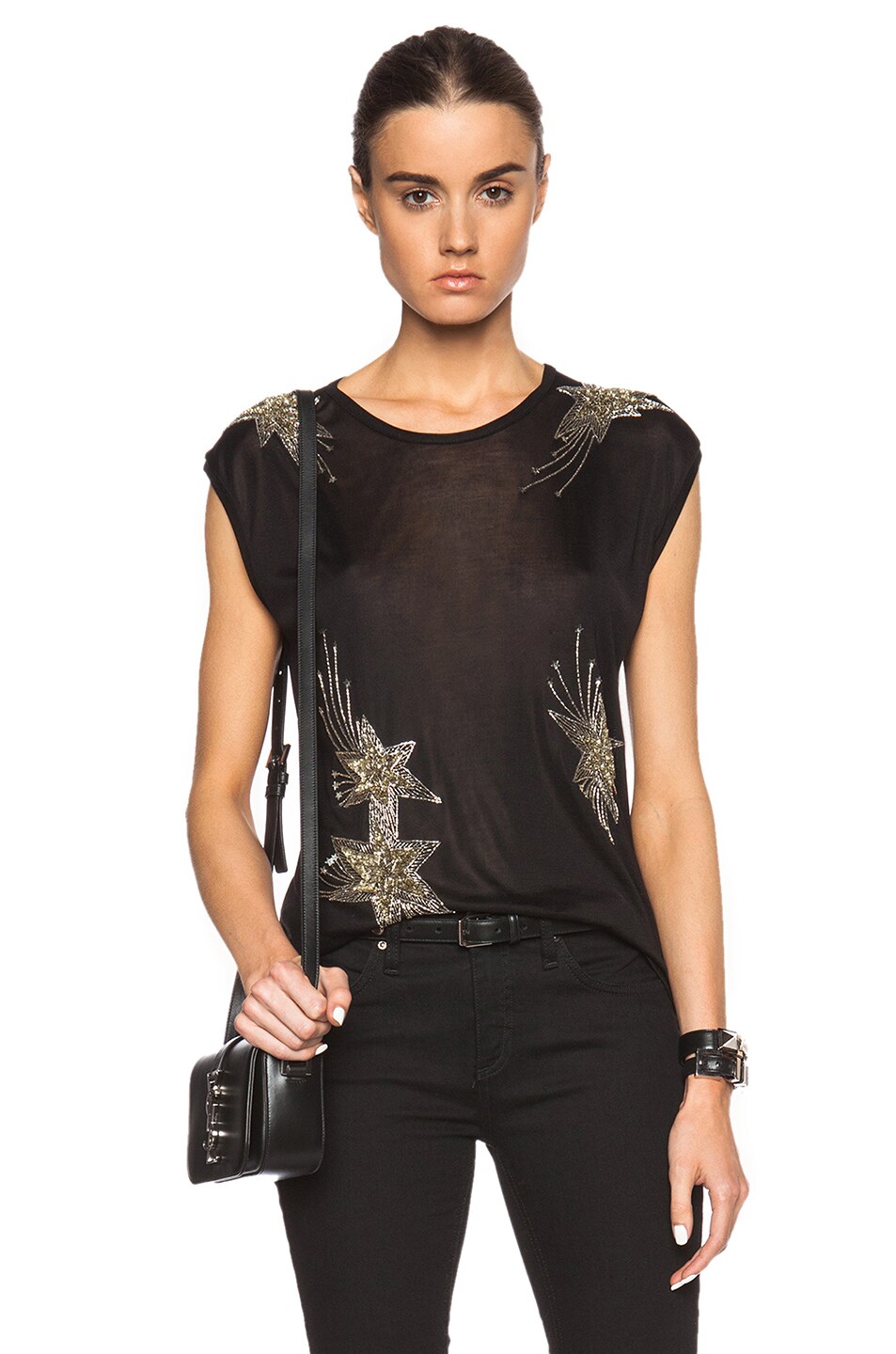 Image 1 of Saint Laurent Embroidered Star Tank in Black