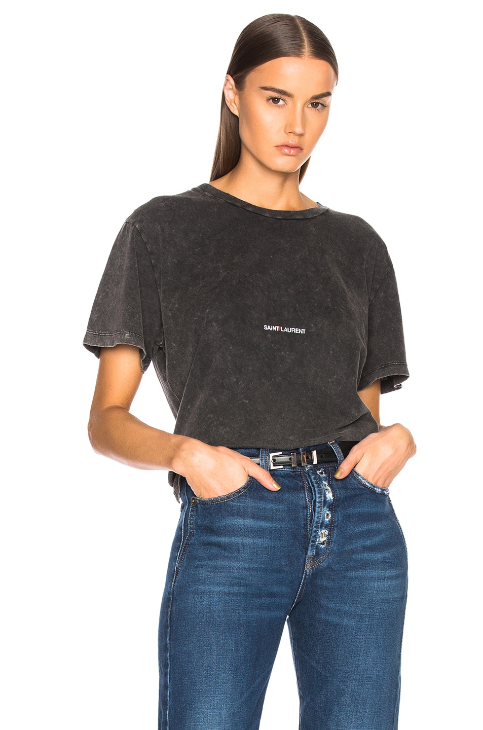 Image 1 of Saint Laurent Small Logo Tee in Faded Black
