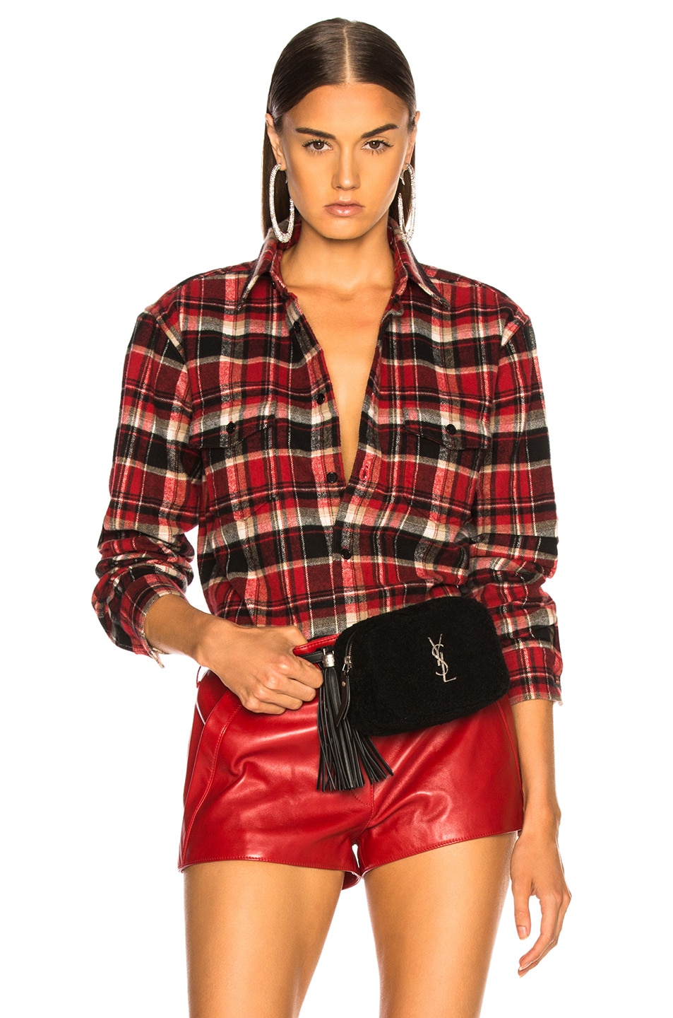 Image 1 of Saint Laurent Boxy Flannel Shirt in Red & Black Check