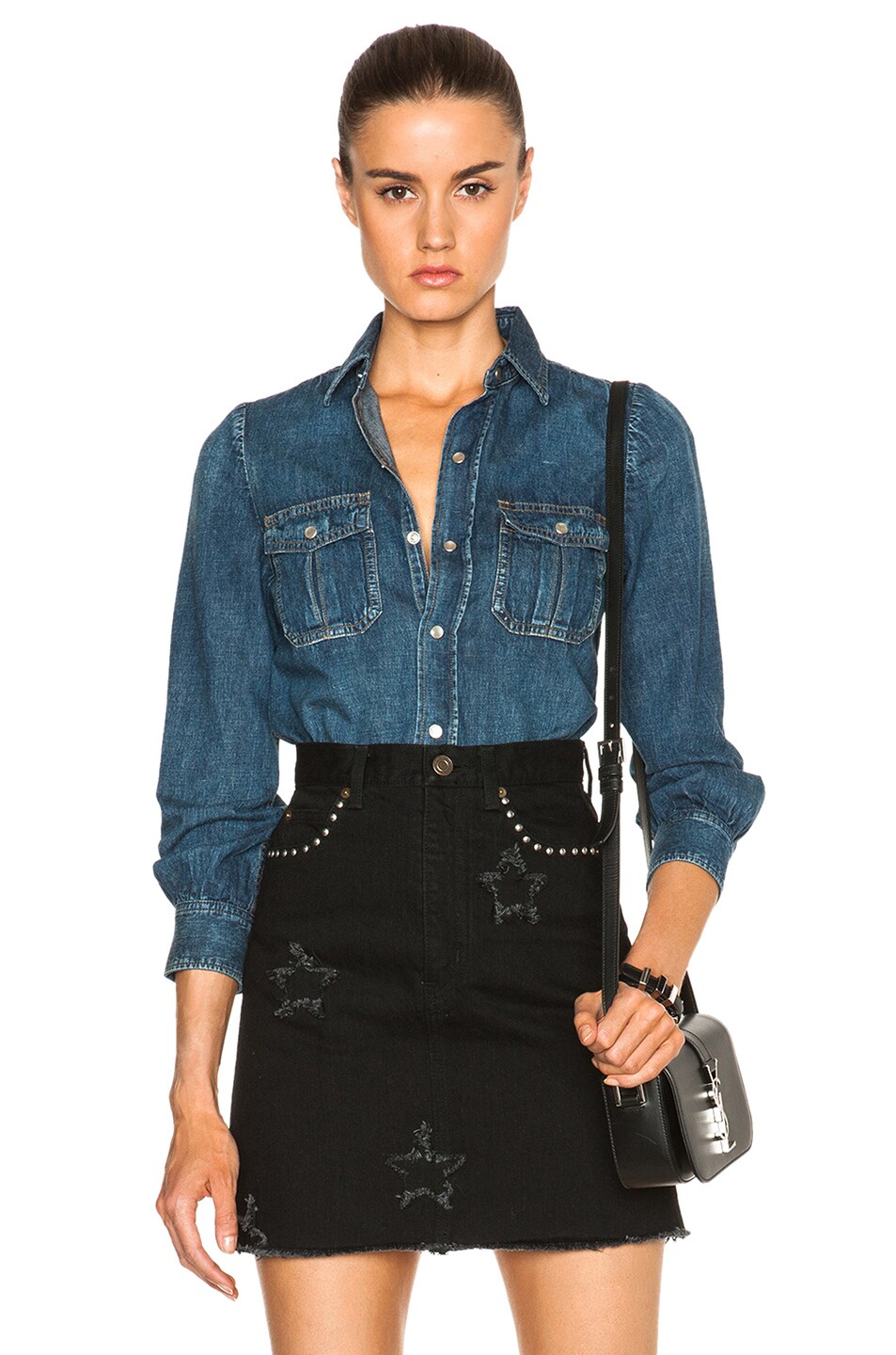 Image 1 of Saint Laurent Pleated Army Shirt in Vintage Blue