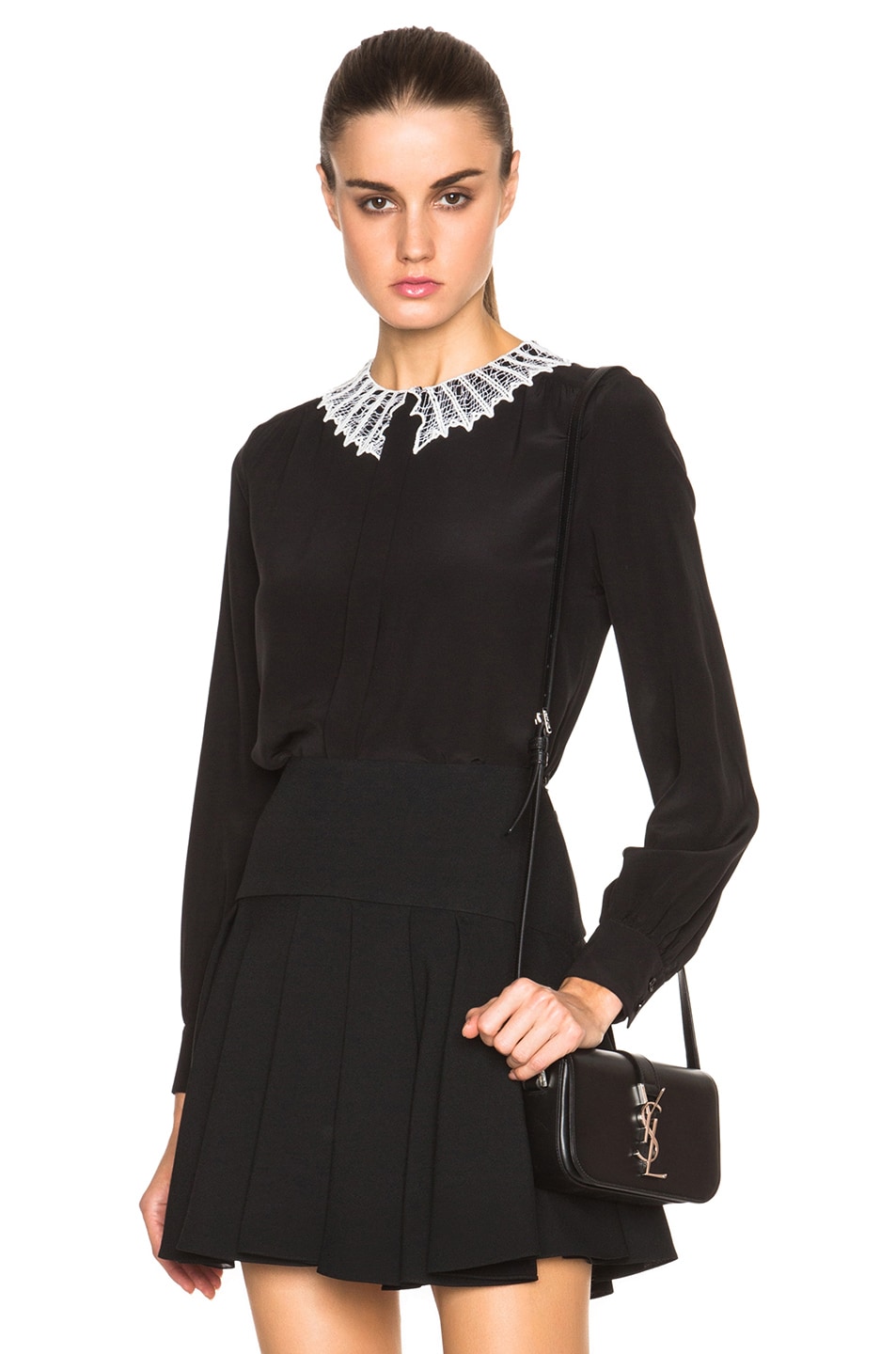 Image 1 of Saint Laurent Schoolgirl Blouse with Lace Collar in Black