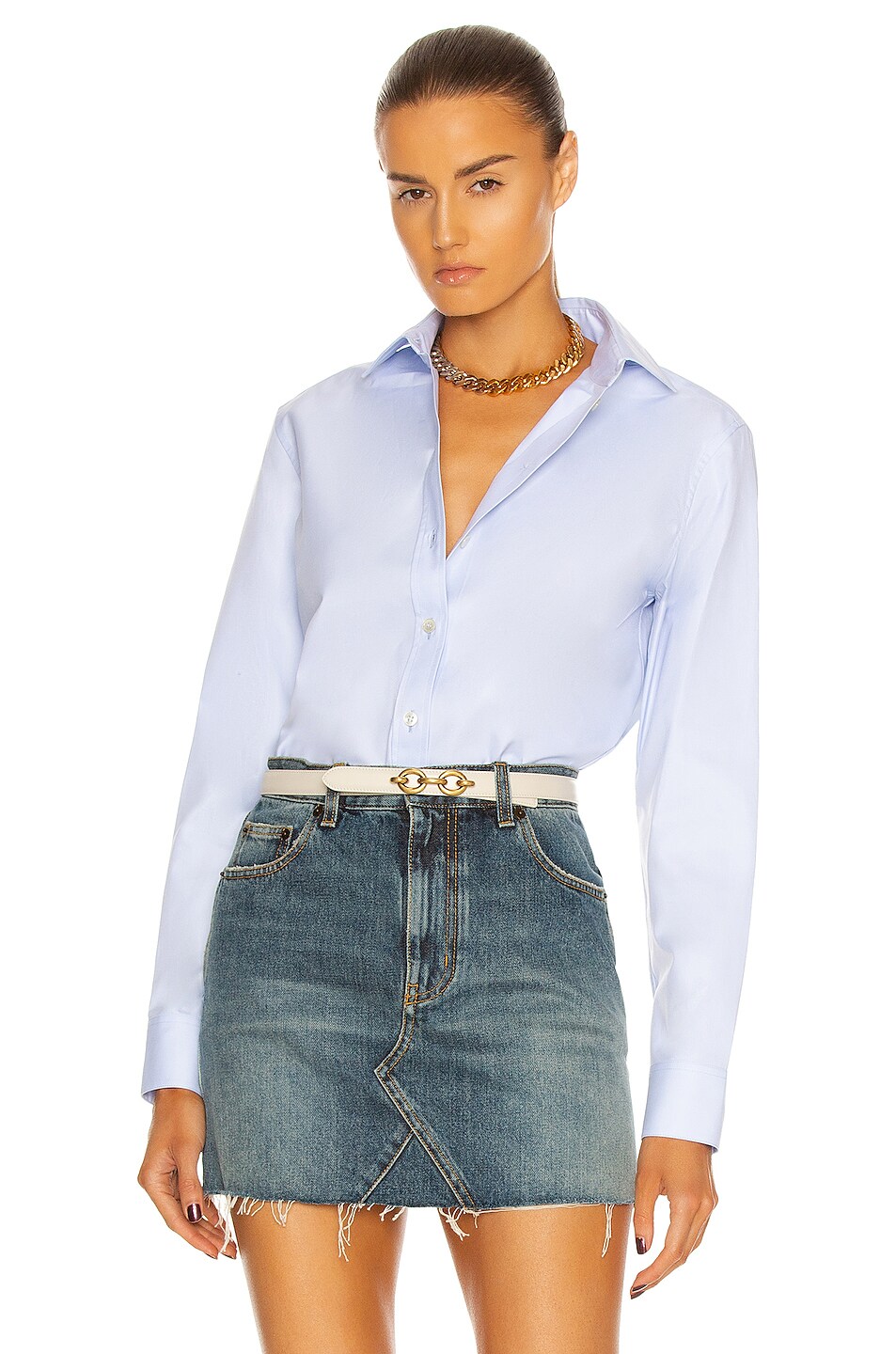 Image 1 of Saint Laurent Oversize Cotton Poplin Shirt in Bleu Clair