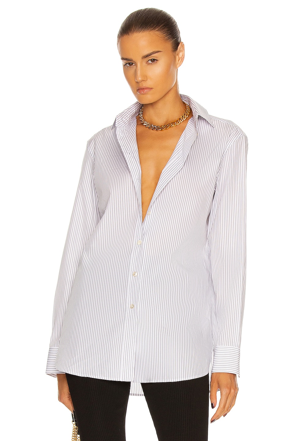 Image 1 of Saint Laurent Oversize Cotton Poplin Shirt in Blanc & Noir