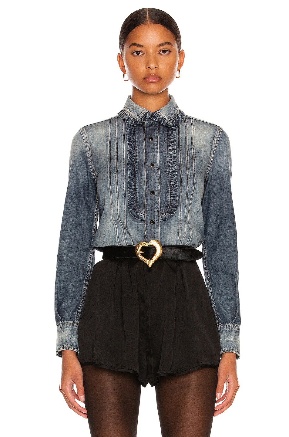 Image 1 of Saint Laurent Fitted Western Shirt in Dirty Medium Vintage