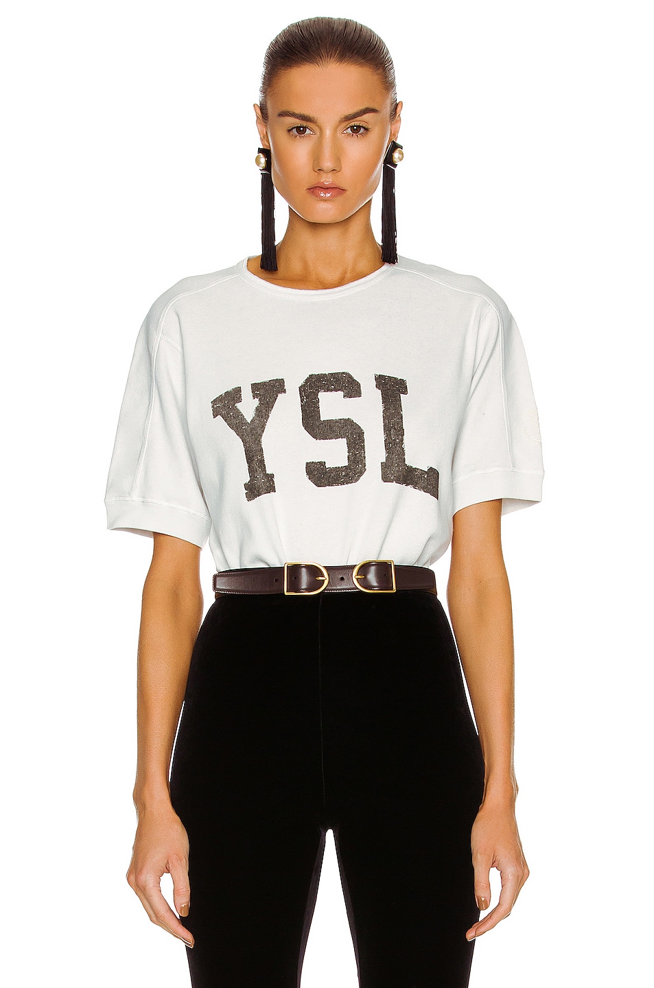 Image 1 of Saint Laurent YSL T-Shirt in Dirty Ecru & Noir