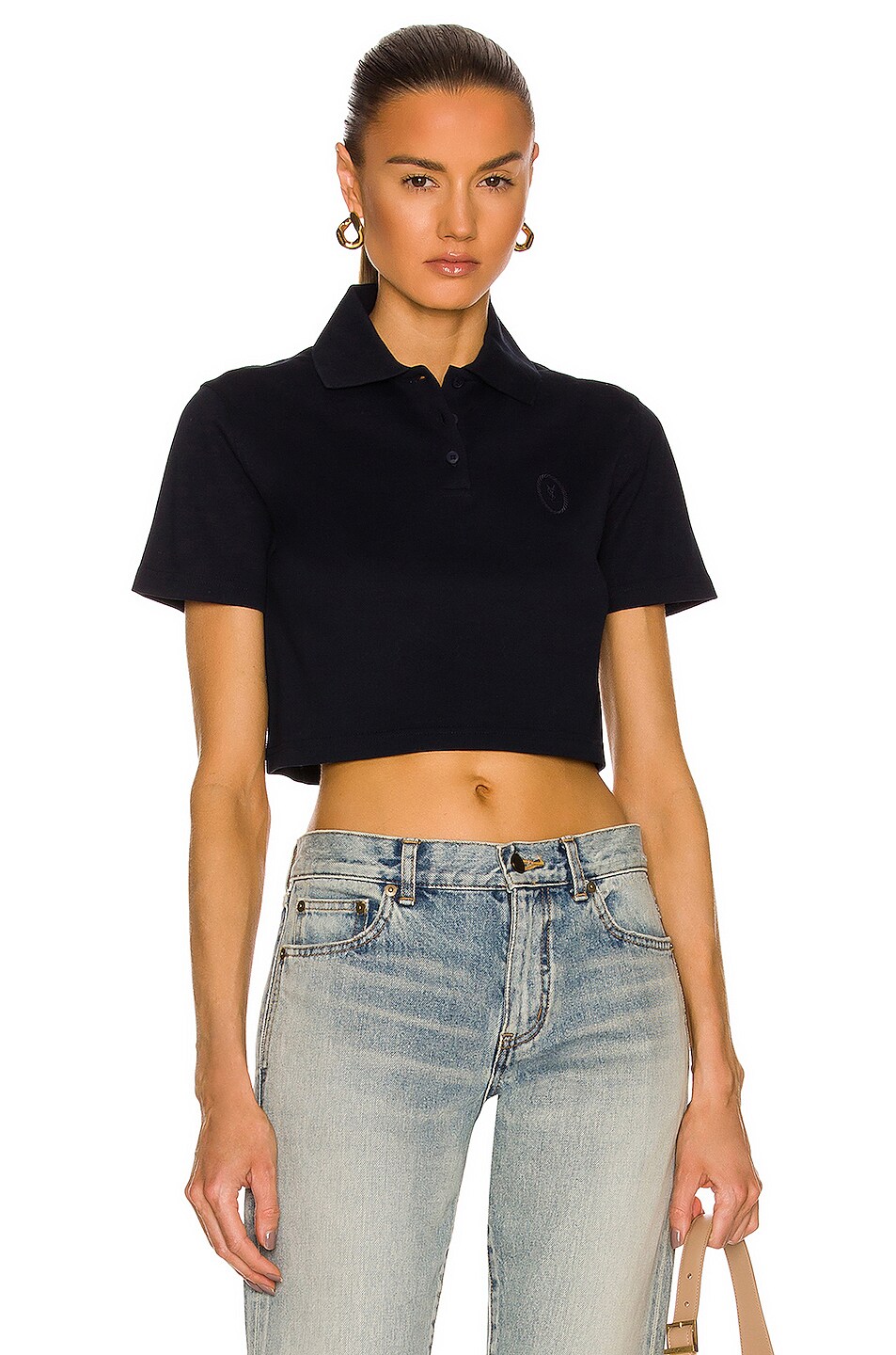Saint Laurent Cropped Polo Top in Marine | FWRD