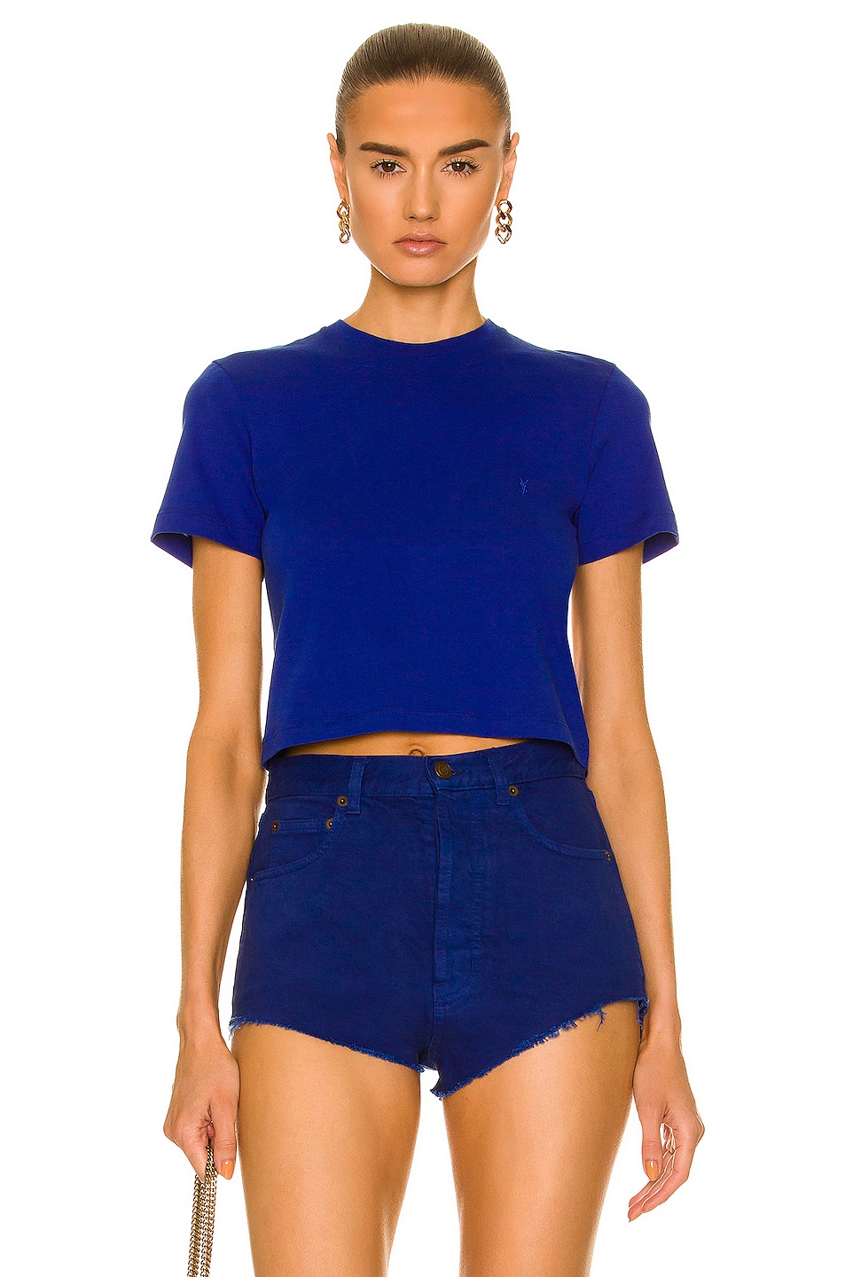 Image 1 of Saint Laurent Cropped T-Shirt in Bleu Roi