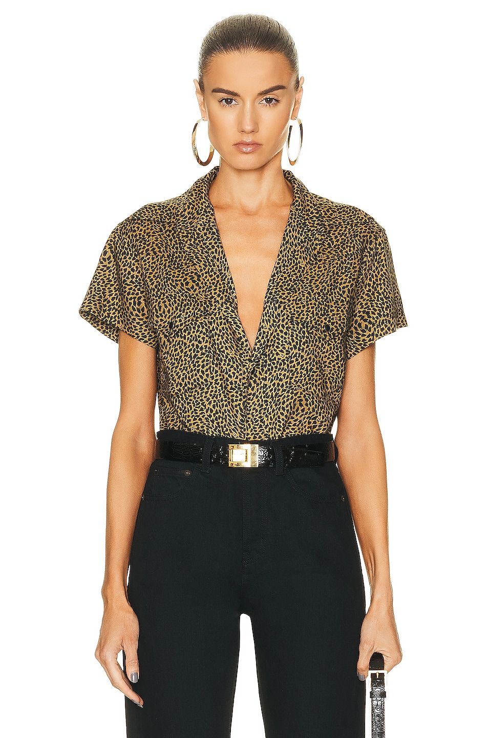 Cropped Short Sleeve Shirt in Brown