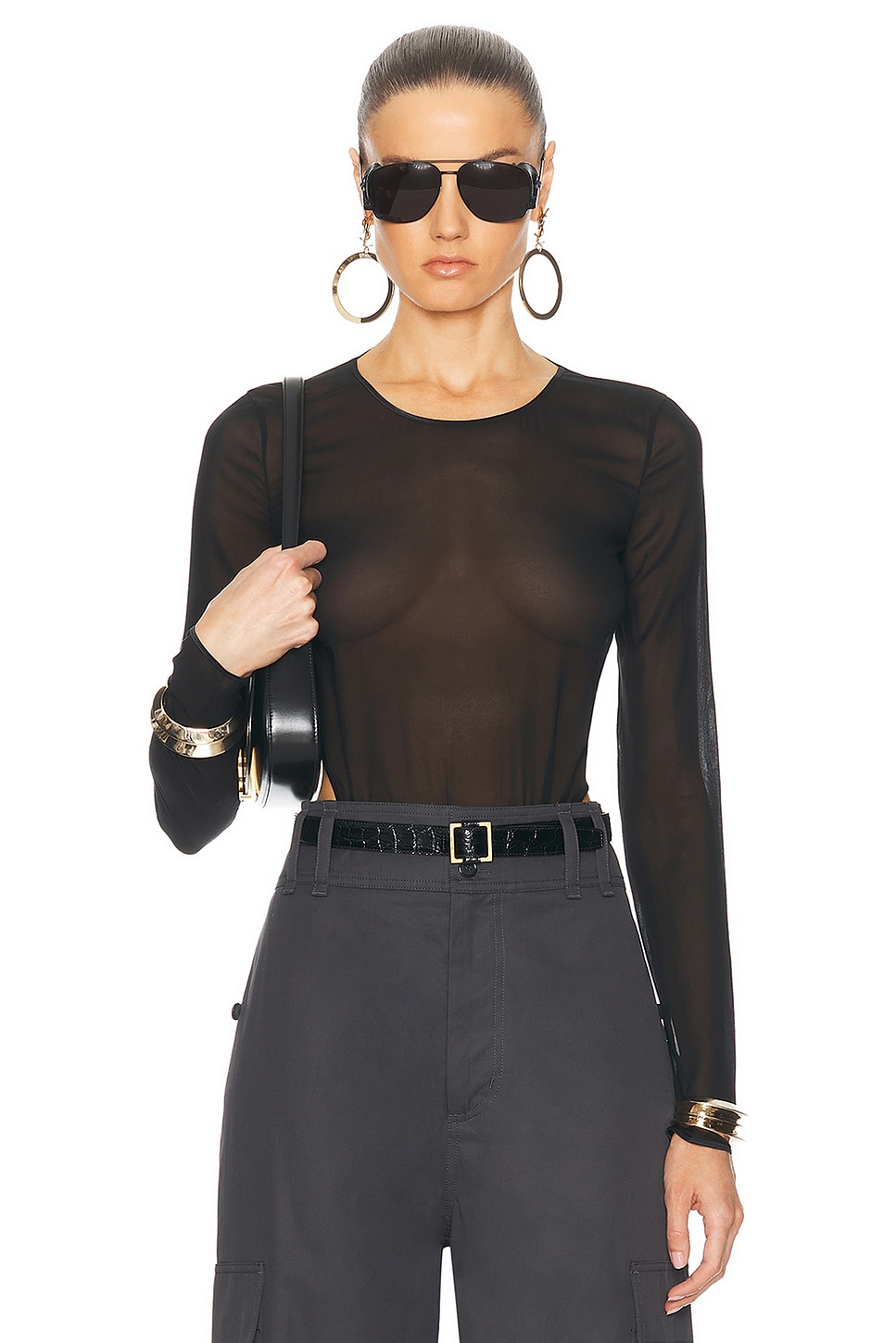 Shop Saint Laurent Long Sleeve Bodysuit In Noir