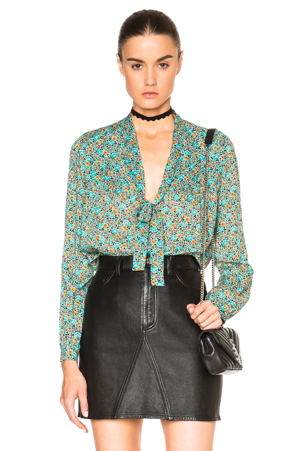 Image 1 of Saint Laurent Floral Print Scarf Blouse in Multi