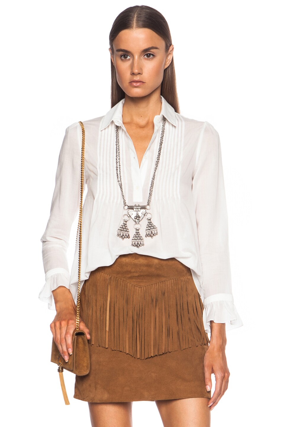 Image 1 of Saint Laurent Pleated Cotton-Blend Blouse in White