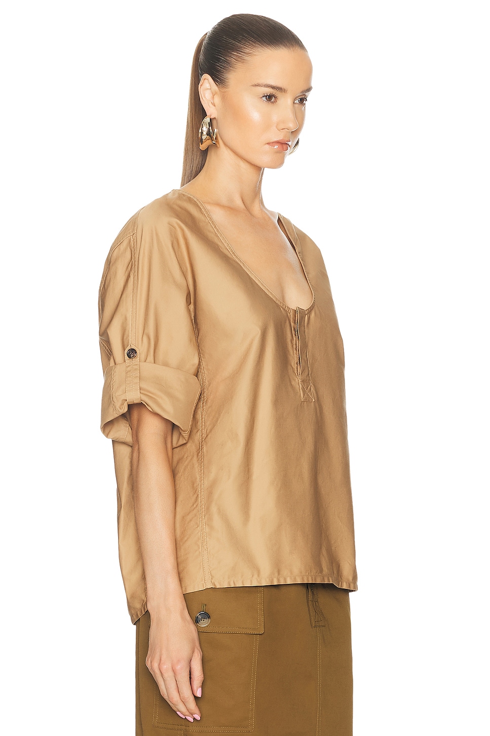 Shop Saint Laurent Convertible Sleeve Blouse In Beige