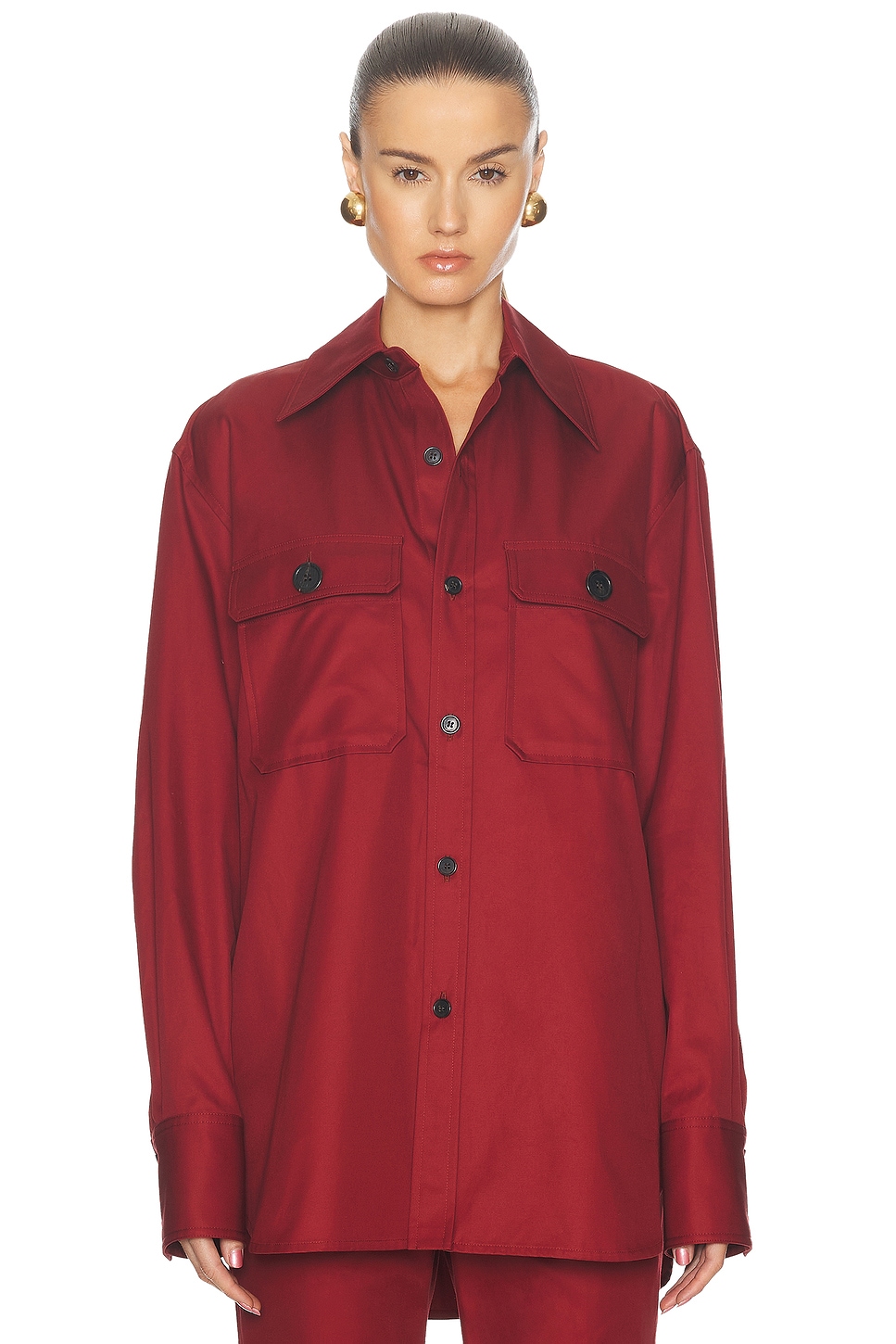 Shop Saint Laurent Button Up Top In Rouge Fonce