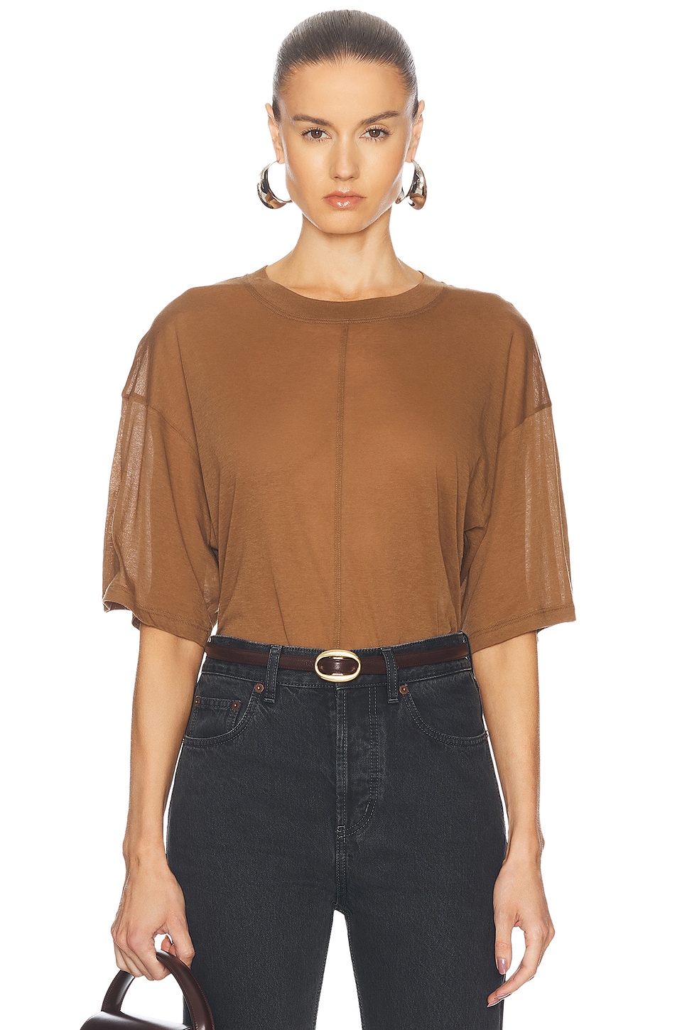 Image 1 of Saint Laurent Short Sleeve T-shirt in Caramel