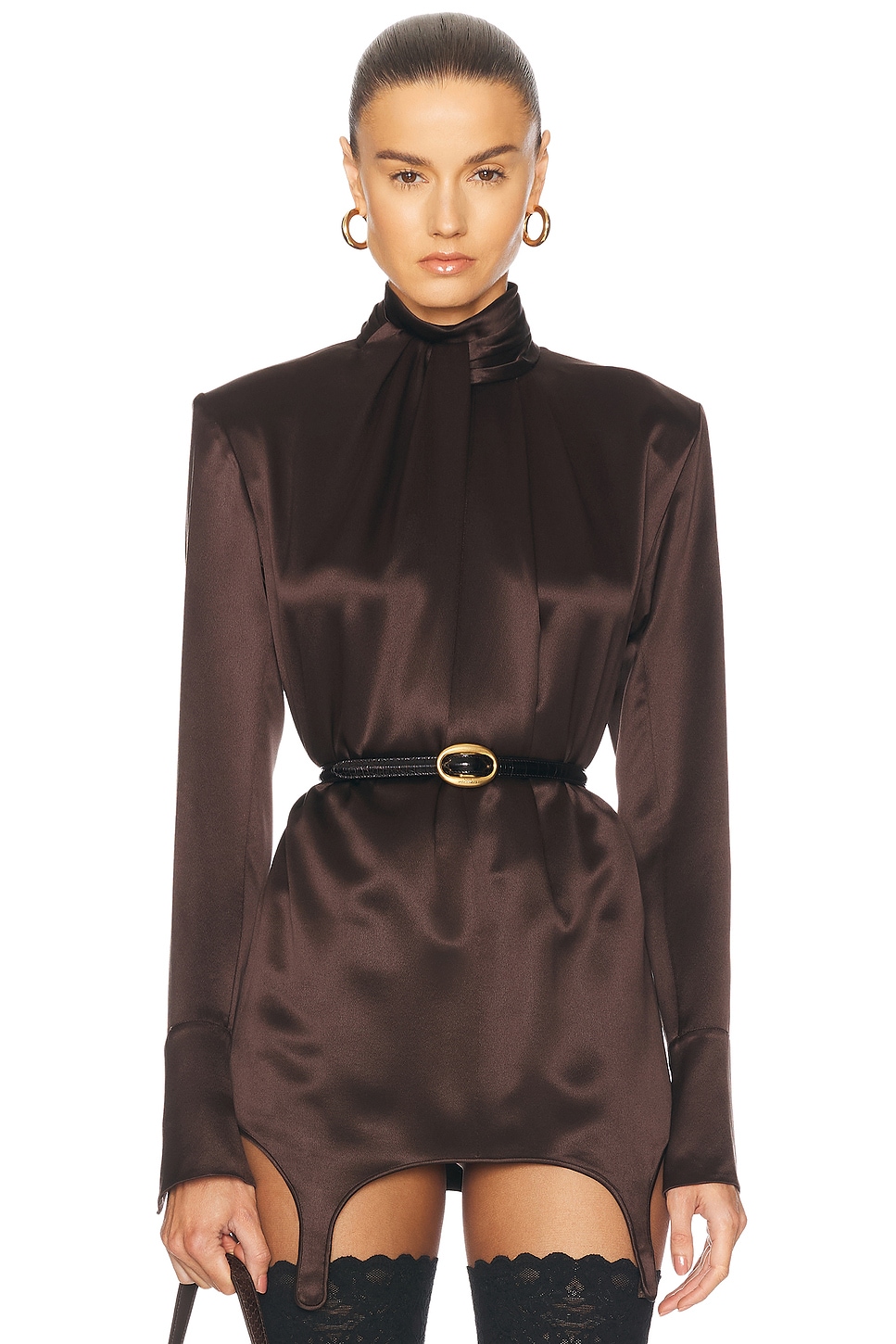 Image 1 of Saint Laurent Mockneck Blouse in Chocolate