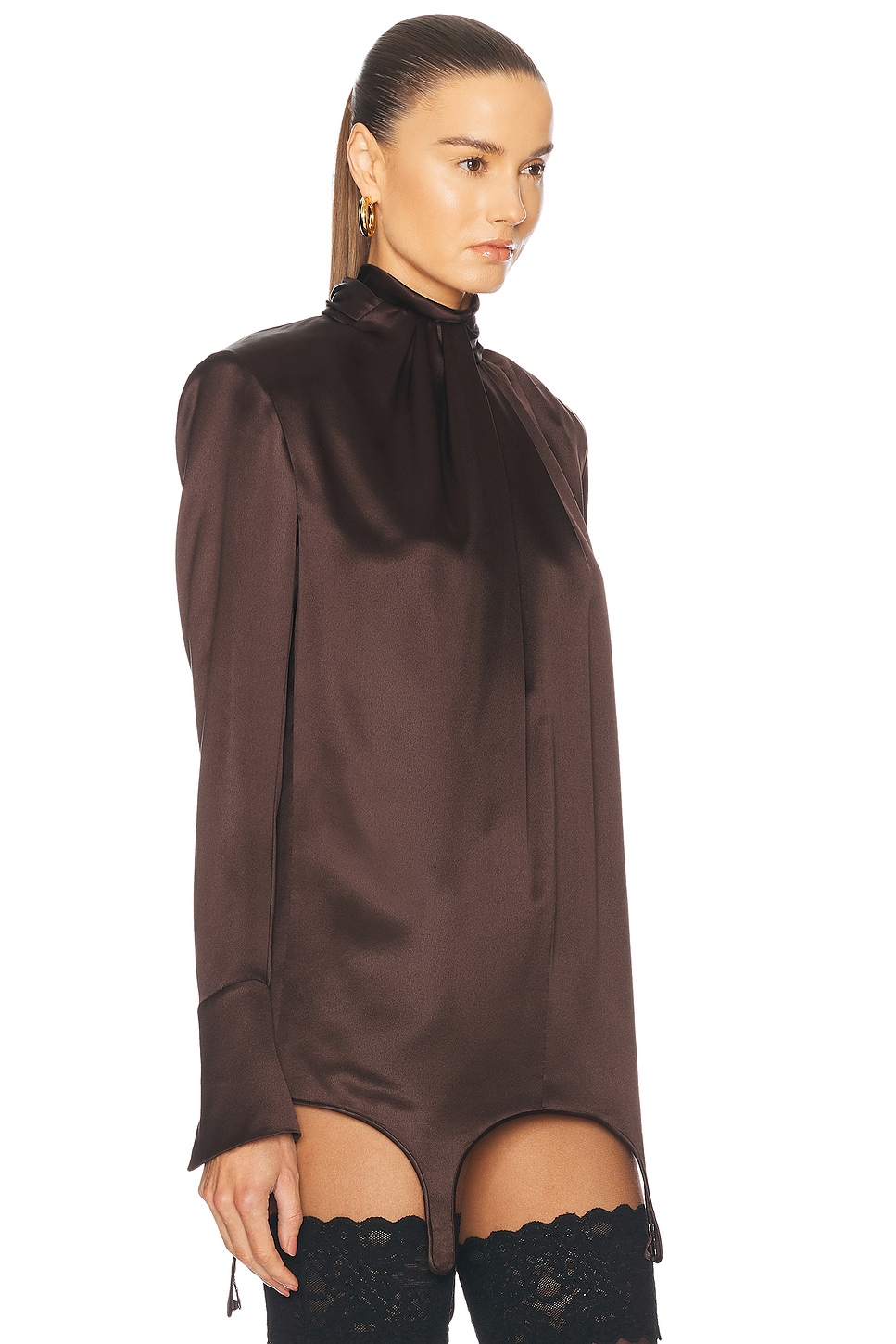 Saint Laurent Mockneck Blouse In Chocolate