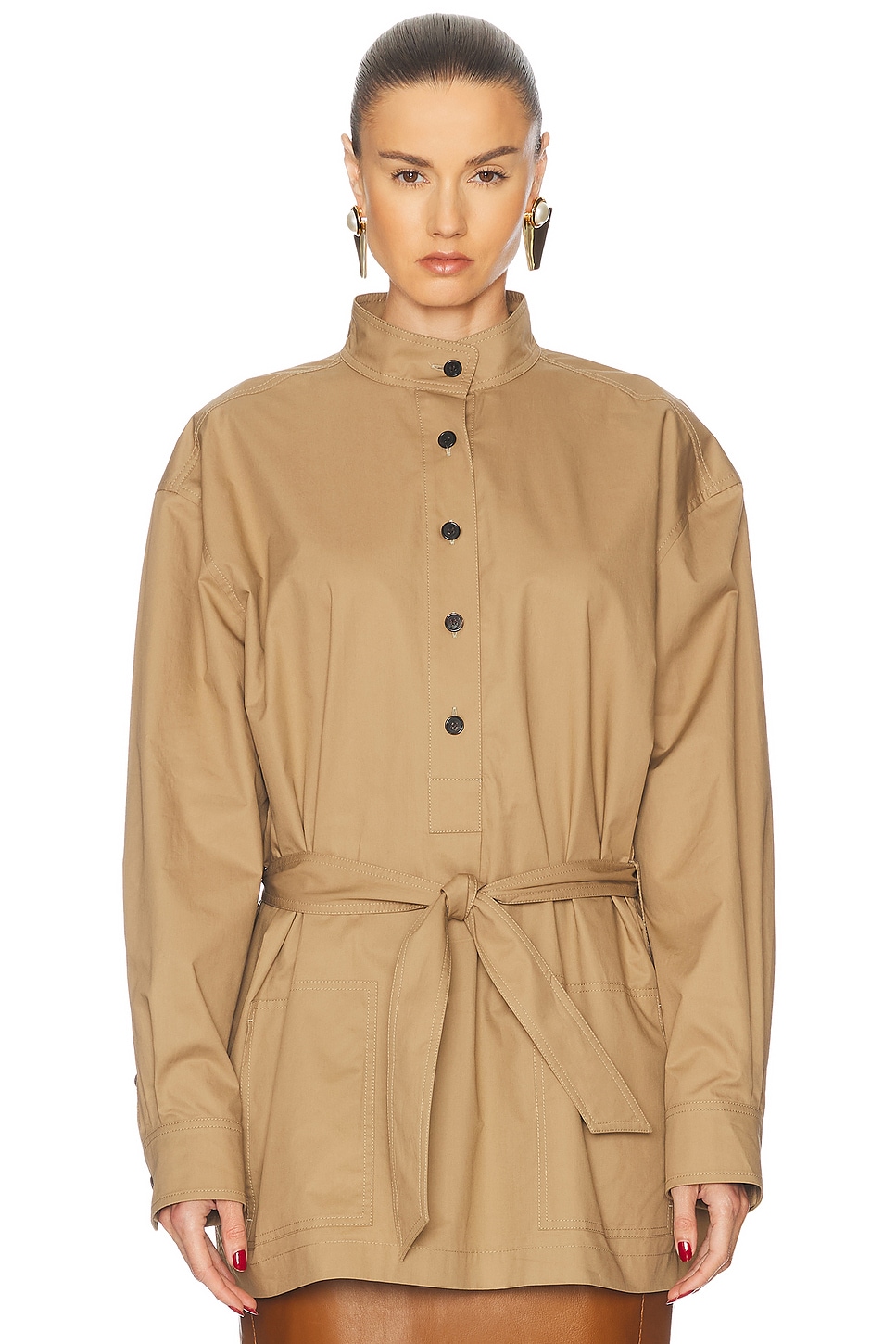 Image 1 of Saint Laurent Belted Long Sleeve Top in Sable Mouille