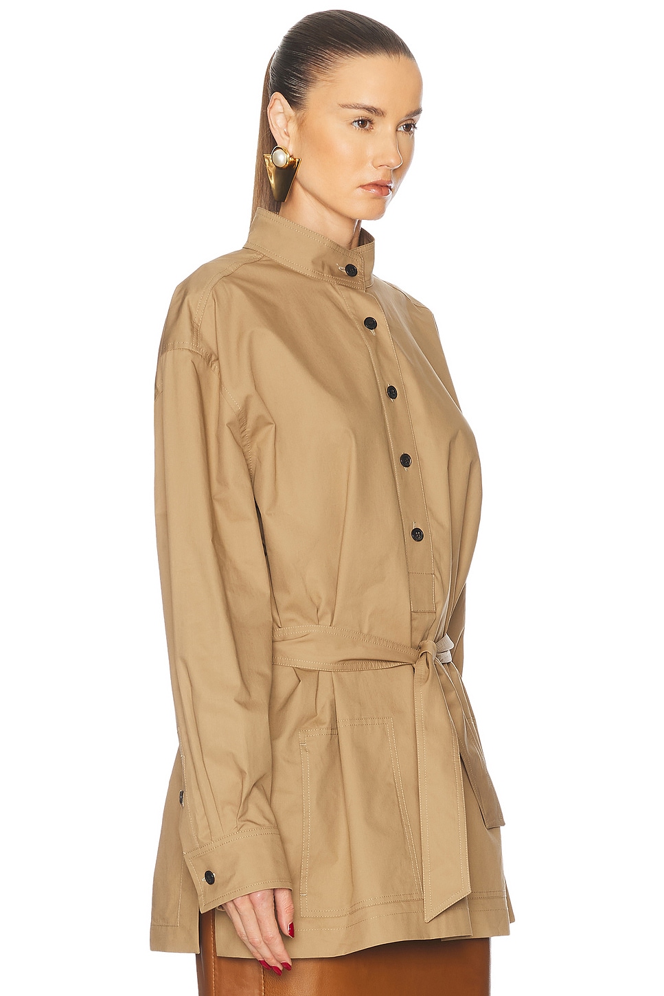 Saint Laurent Belted Long Sleeve Top In Sable Mouille