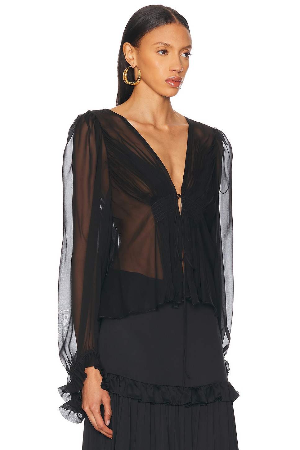 Saint Laurent Sheer Tie Front Blouse In Black