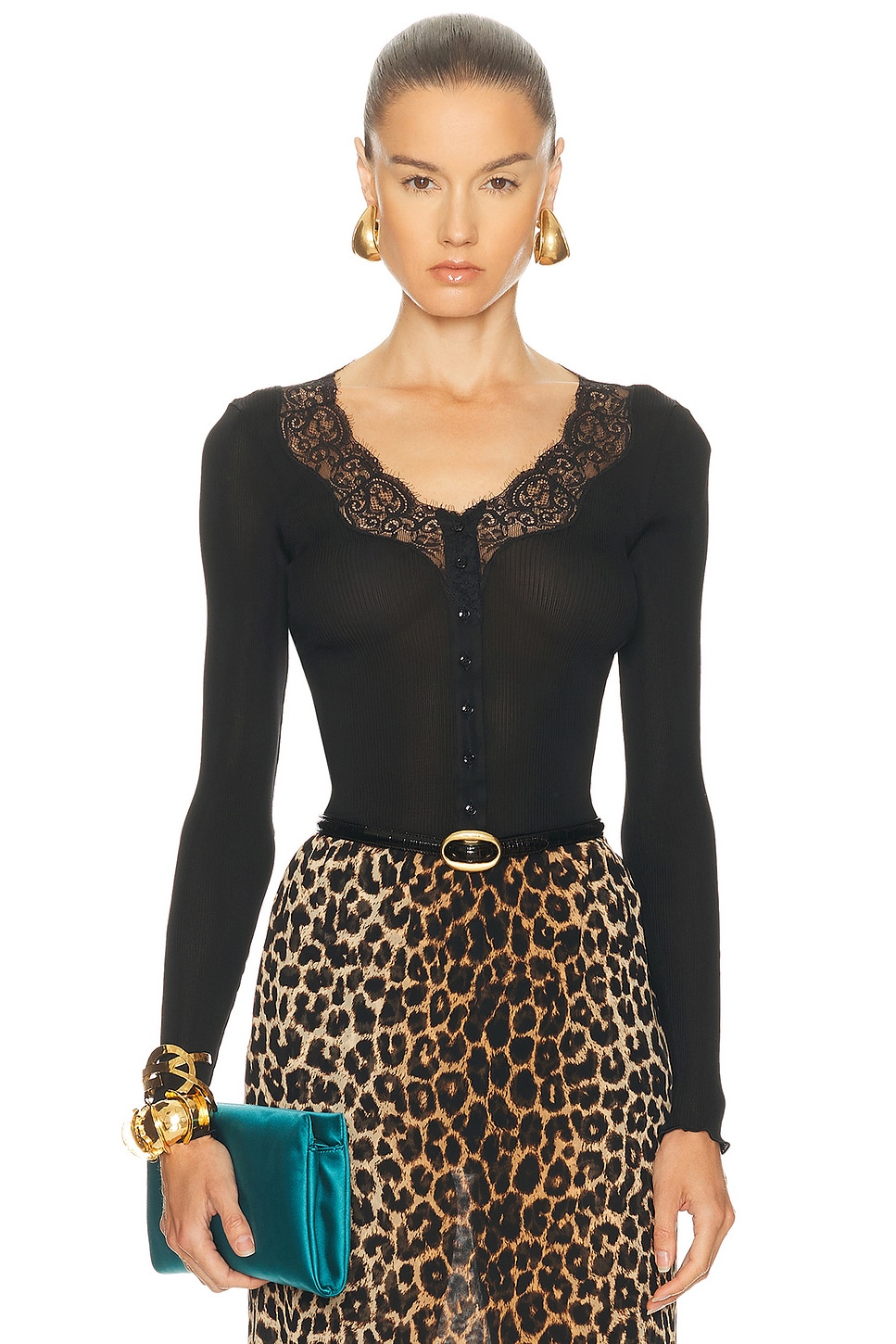 Image 1 of Saint Laurent Long Sleeve Top in Noir