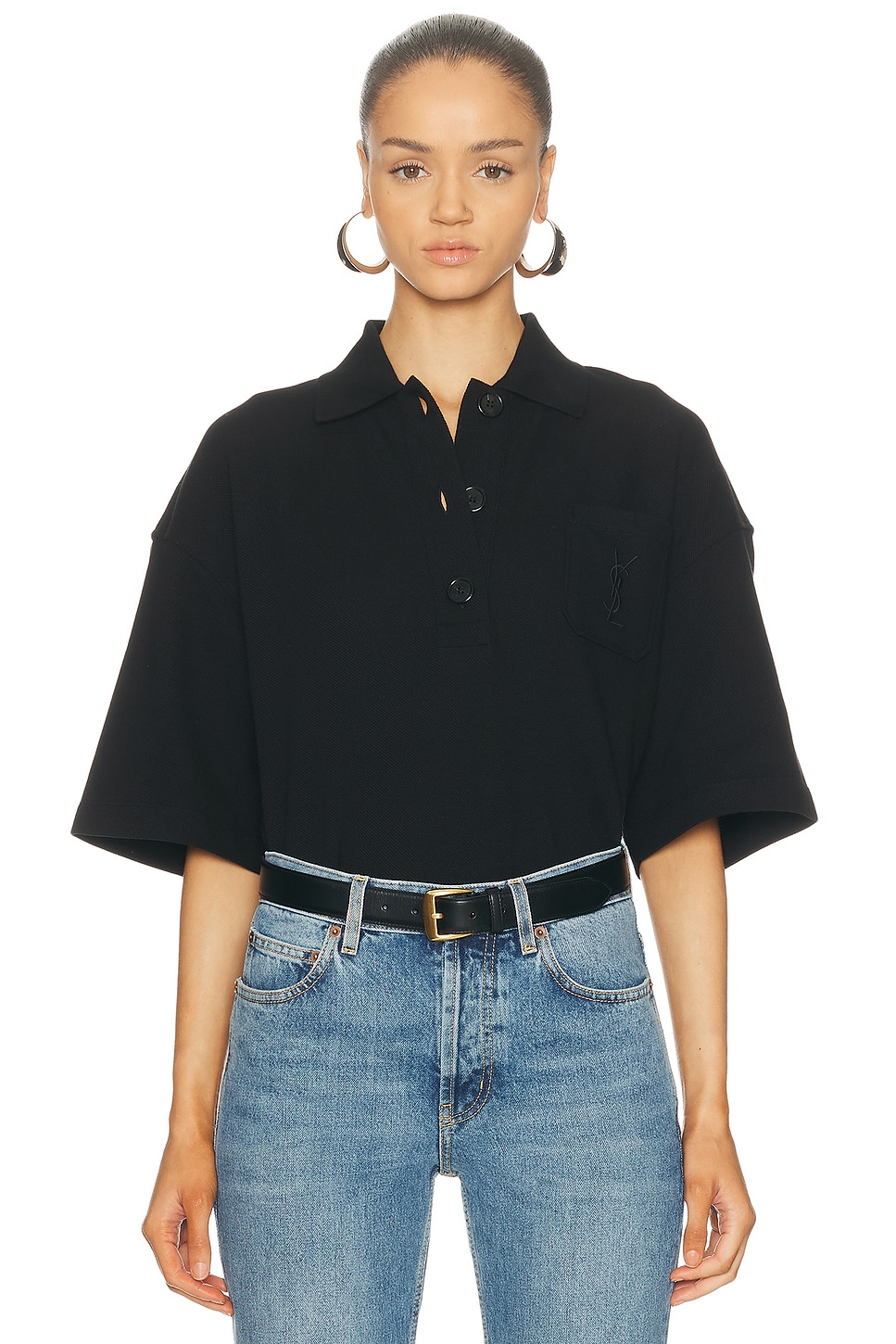 Image 1 of Saint Laurent Short Sleeve Top in Noir