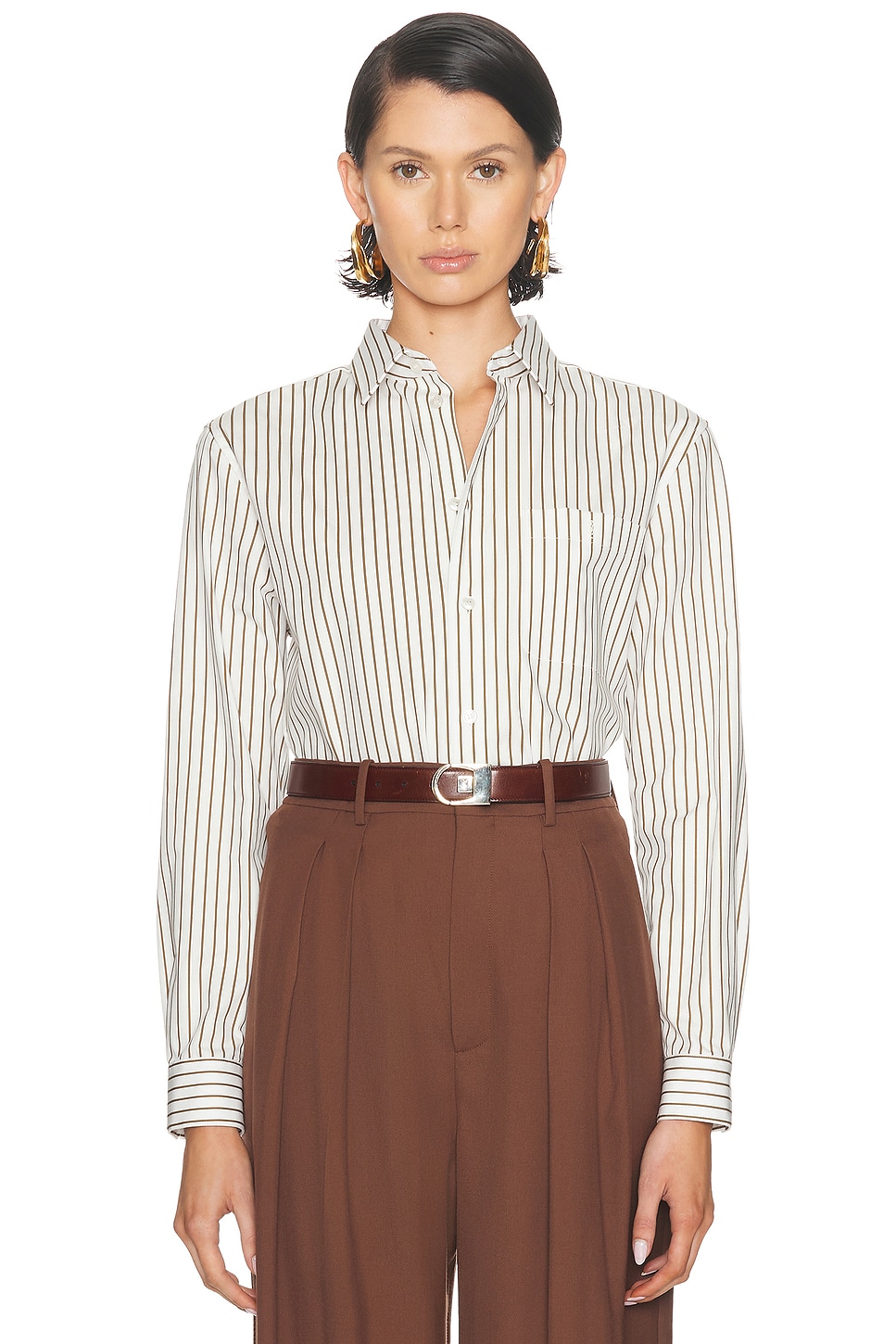Image 1 of Saint Laurent Long Sleeve Shirt in Craie & Kaki Dore