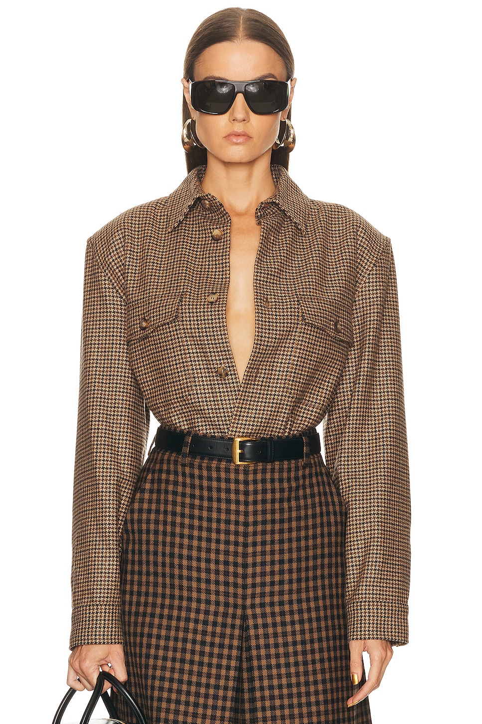 Image 1 of Saint Laurent Long Sleeve Shirt in Beige, Marron, & Noir