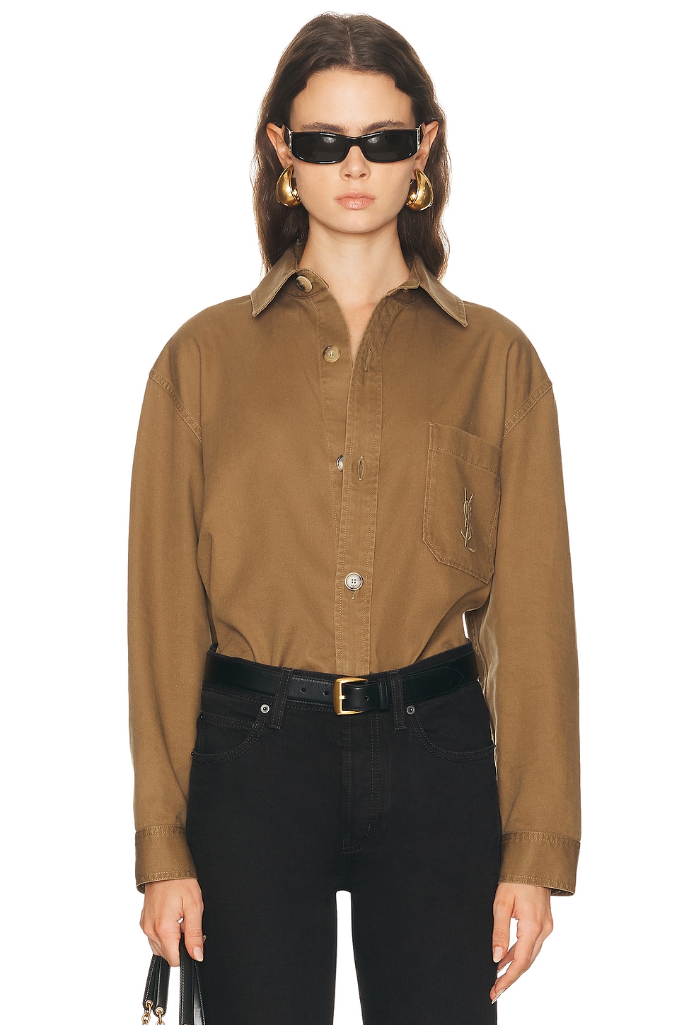 Saint Laurent Long Sleeve Shirt In Brown