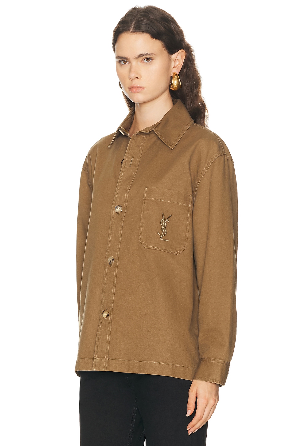 Saint Laurent Long Sleeve Shirt In Brown