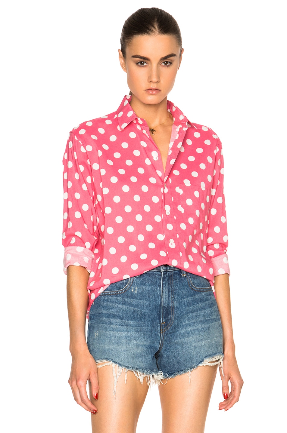 Image 1 of Saint Laurent Polka Dot Shirt in Rose & White