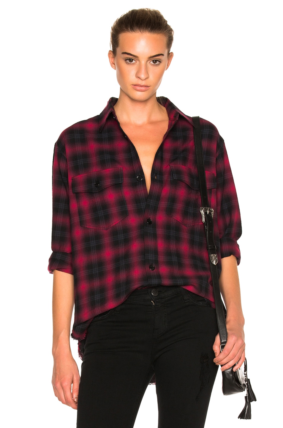 Image 1 of Saint Laurent Plaid Tartan Oversize Shirt in Red & Black Check